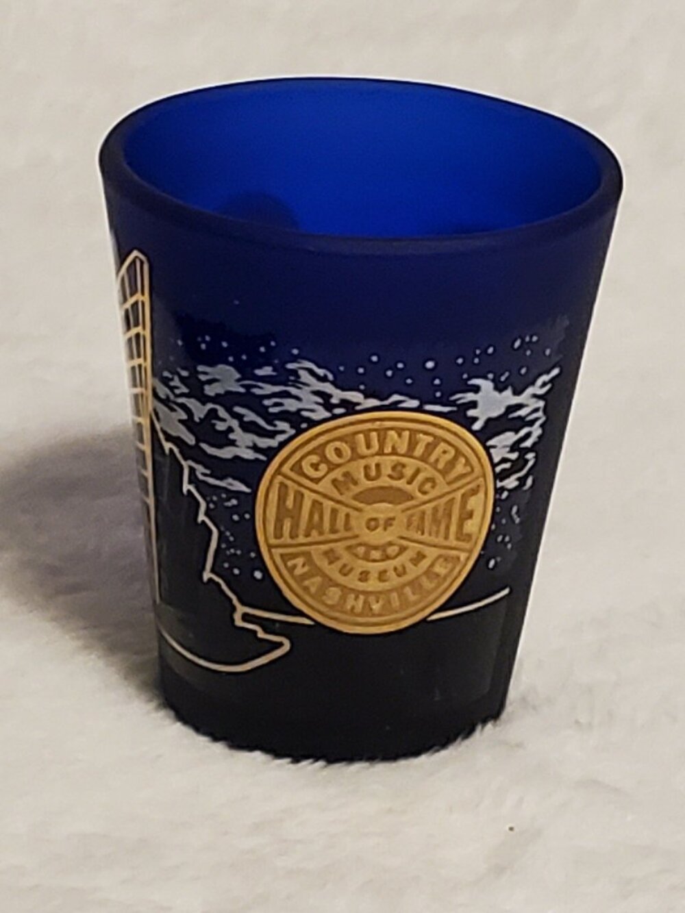Nashville Country music hall of fame shot glass Cobalt blue with Gold   EUC!